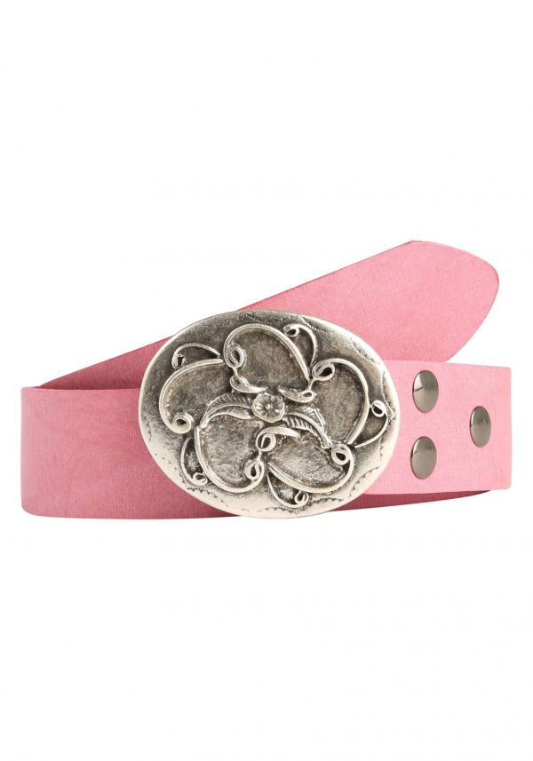Ledergürtel Damen Pink/Rosa Wechselgürtel Ledergürtel mit Wechselschnalle Wechselschließe Blume Schnörkel