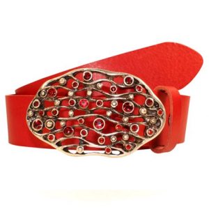 Ledergürtel Rot Soft Boom Rot Welle oval mit Strass rot