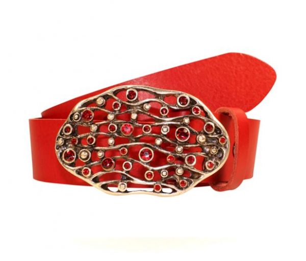 Ledergürtel Rot Soft Boom Rot Welle oval mit Strass rot