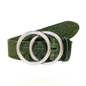 Ledergürtel Damen Grün Primavera Green - 2 Kreise Silber - Rettungsring Ledergürtel Grün Gürtel Grün