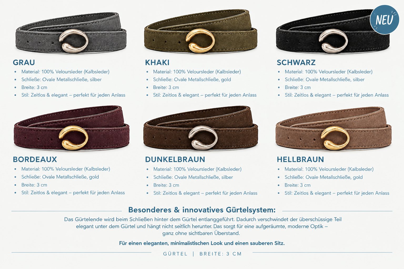 Velourgürtel 3cm Elegant - verschiedene Farben