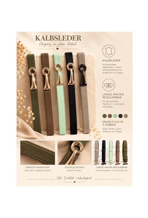 One Size - Länge regulierbar- Velourgürtel 2,5cm Elegant - verschiedene Farben